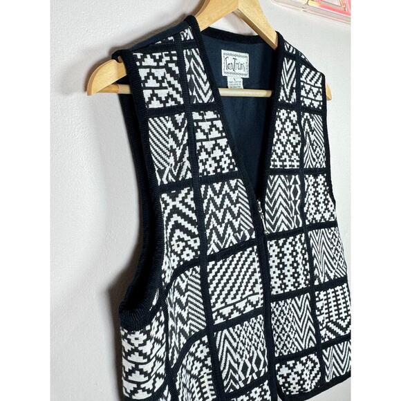 Women’s VTG Vest 90s Corduroy Trim Black Zip Up  Cottage Ruffle TanTrums Large - Picture 2 of 6